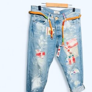 Free People Light Blue Patchwork Jeans